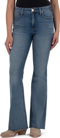 Kut from the Kloth Stella High Waist Raw Hem Flare Jeans in Hardworking at Nordstrom, Size 10