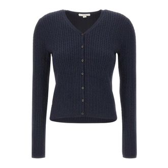 Vince Cable-Knit V-Neck Cardigan - female - Vince - Cardigans - Blue - M - Knitwear