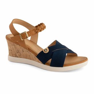 Andrea Womens Ankle-Strap Wedge Sandals In Blue/ Tan