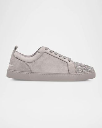 Christian Louboutin Men & apos;s Louis Jr Perla Suede Crystal Cap-Toe Sneakers