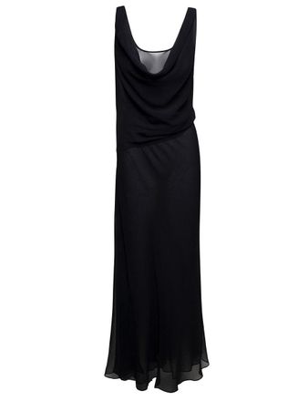 CHRISTOPHER ESBER Long Black Relaxed Dress With Draped Neckline In Silk Woman