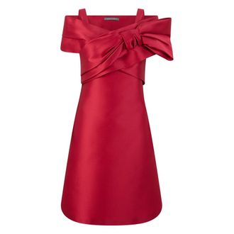 Alberta Ferretti Kleedjes, Dames, Rood, S, Satijn, Elegante satijnen jurk met strik