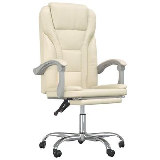 vidaXL Silla De Oficina Reclinable Cuero Sint&eacute;tico Crema Vidaxl
