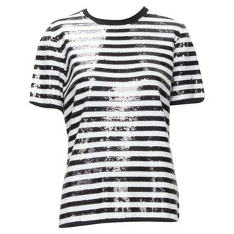 Michael Kors merino wool sequins striped boxy top