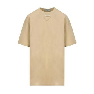 Prada T-Shirts, female, Beige, Size: M Beige Cotton Patch T-Shirt