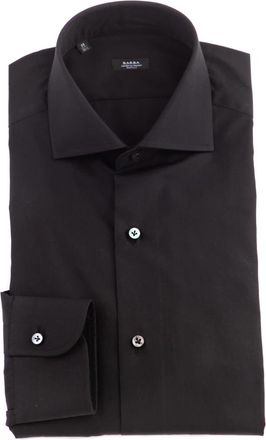 Barba Zwarte getailleerde poplin overhemd met parelmoeren knopen - Heren - Zakelijke Overhemden - Zwart - L - Leer - Overhemden