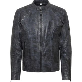 Carlo Colucci Leren Jas met Croco Optiek - Heren - Leren en Su&egrave;de Jassen - Blauw - M - Leer - Jassen