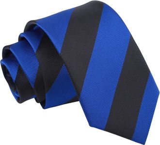DQT Stripe Patterned Casual Business Party Work Modern Style Slim Neck Tie for Men in Royal Blue and Black