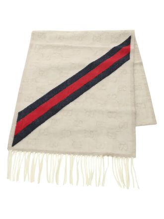 Gucci 2020s GG pattern fringed scarf - unisex - Wool - One Size - Neutrals