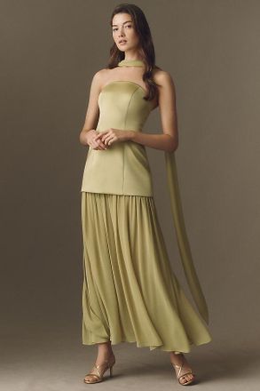Mare Mare Natalie Strapless Stretch Satin Chiffon Maxi Dress
