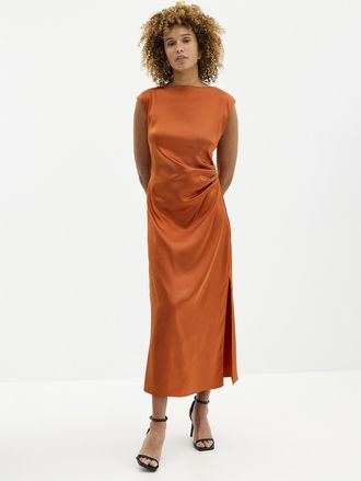 Contemporaine Womens Side-slit draped satin dress