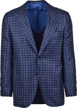 Kiton Blue Checkered Cashmere-Silk-Linen Blazer