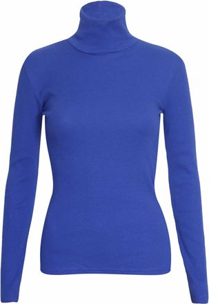 Purple Hanger New Ladies Stretch Basic Ribbed Womens Long Sleeve Plain Polo Neck Top Royal Blue Size 12 - 14