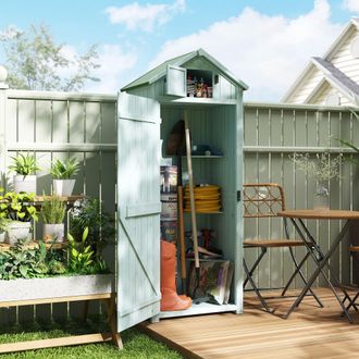 OUTSUNNY Wooden Garden Storage Shed Tool Storage Box, 77 x 54 x 179 cm in Blue