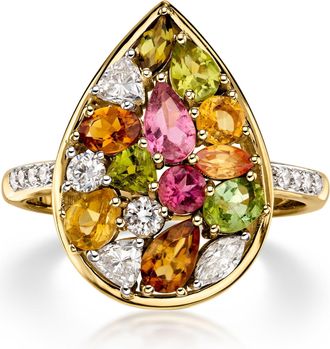 Ross-Simons Multicolored Tourmaline Teardrop Cluster Ring With. Lab-Grown Diamonds in 10kt Yellow Gold