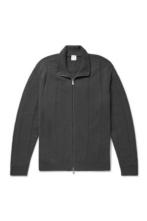 Eleventy Ribbed Wool Zip-Up Cardigan