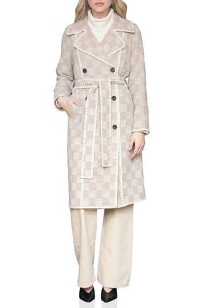 Avec Les Filles Wool Blend Checkered Blanket Stitch Coat in Sand Check at Nordstrom Rack, Size Small