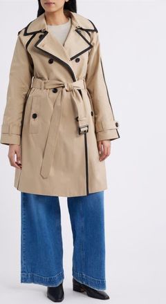 London Fog Double Breasted Trench Coat in Stone/Black at Nordstrom, Size X-Small