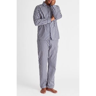 Sleepy Jones Henry Pajama Set in Large Navy Gingham at Nordstrom, Size X-Small