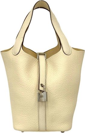 Herm&egrave;s White Taurillon Clemence Leather Handbag Tote Bag (Pre-Owned)