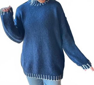 Merci Sweater With White Contrast Stitching In Navy