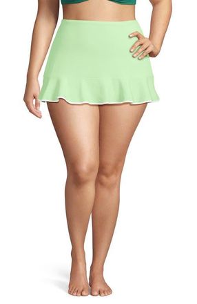 Lands End Ruffle Hem Mini Swim Skirt in Icy Mint/white at Nordstrom, Size 18 W