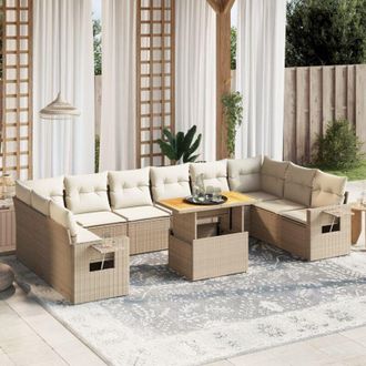 vidaXL Set De Sof&aacute;s De Jard&iacute;n 11pzas Con Cojines Rat&aacute;n Sint&eacute;tico Beige Vidaxl