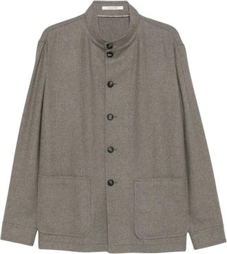 Tagliatore Jassen, Heren, Grijs, M, Wol, Klein Jas met Hoge Kraag en Patchzakken