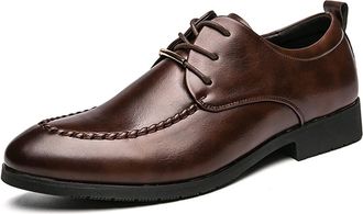 Generic Dress Oxford Shoes for Men Lace Up Apron Round Toe Derby Shoes Vegan Leather Non Slip Resistant Rubber Sole Block Heel Anti-Slip Classic(Brown,6.5 UK)