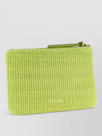 Pinko rectangular raffia clutch bag woven texture