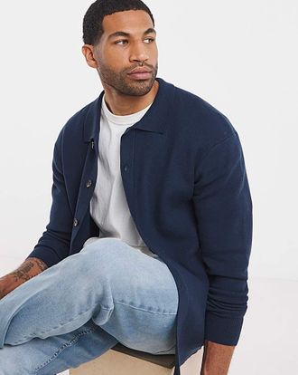 Jacamo Navy Soft Touch Collared Cardigan