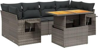 vidaXL Vidaxl - Set De Sof&aacute;s De Jard&iacute;n 7 Piezas Con Cojines Rat&aacute;n Pe Gris