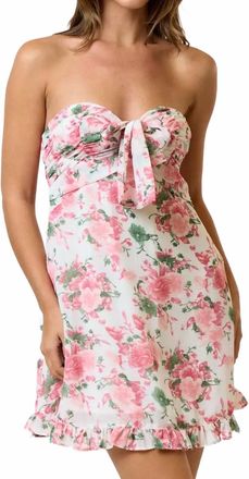 My Tribe Floral Print Front Tie Ruffled Tube Dress In Multi