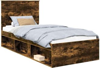 vidaXL Bed Frame with Headboard Smoked Oak 90 x 190 cm Solid Pine Wood vidaXL