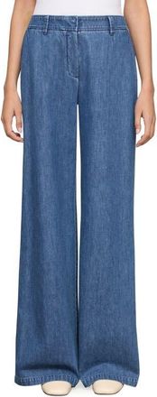 Lafayette 148 New York Charles Wide Leg Chambray Pants in Faded Skyline at Nordstrom