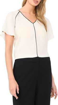 Vince Camuto Piped Flutter Sleeve Top in New Ivory at Nordstrom, Size X-Small