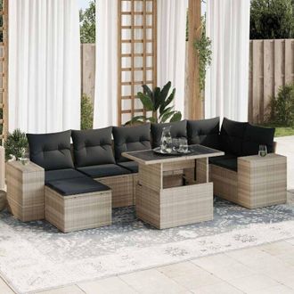 vidaXL Vidaxl - Set De Sof&aacute;s De Jard&iacute;n 8 Pzas Y Cojines Rat&aacute;n Sint&eacute;tico Gris