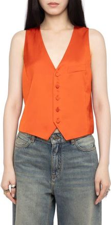 Zadig&Voltaire Emaux Sleeveless Satin Top in Tangerine at Nordstrom, Size X-Small Regular