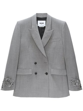 Msgm floral-appliqu&eacute; double-breasted blazer - Grey