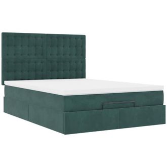 vidaXL Estructura De Cama Otomana Con Colchones Verde Oscuro 140x200cm Vidaxl