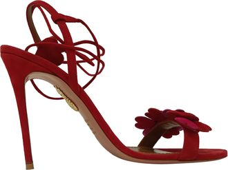Aquazzura Pre-owned Womens Aquazzura Happy Hearts Strappy Sandals in Red Suede - Size EU 40