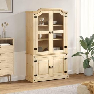 Berkfield Home Glass Display Cabinet Corona 103.5x42x180 cm Solid Wood Pine in Light Tan
