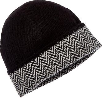 Amicale Cashmere Herringbone Cuff Cashmere Hat