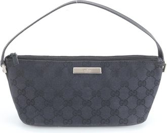 Gucci Black Canvas Leather Handbag Pouch Tote Bag (Pre-Owned)