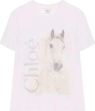 Chlo&eacute; White Graphic Crew Neck T-Shirt