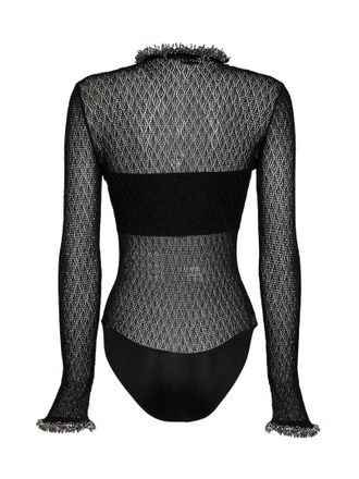 Self Portrait Pointelle Knit With Bead Detail Bodysuit - Black