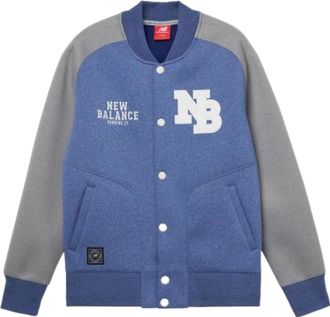 New Balance Stand Collar Woven Baseball Jacket Asia Sizing Blue Grey AMJ61606-BNH