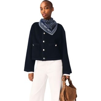Maje Double-faced jacket, braided trim in Navy at Nordstrom, Size 34 Eu