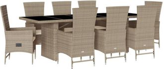 vidaXL Set Comedor De Jard&iacute;n 9 Pzas Con Cojines Rat&aacute;n Sint&eacute;tico Beige Vidaxl