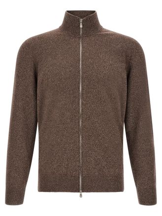 Brunello Cucinelli Brown Knitted Zip Up Cardigan